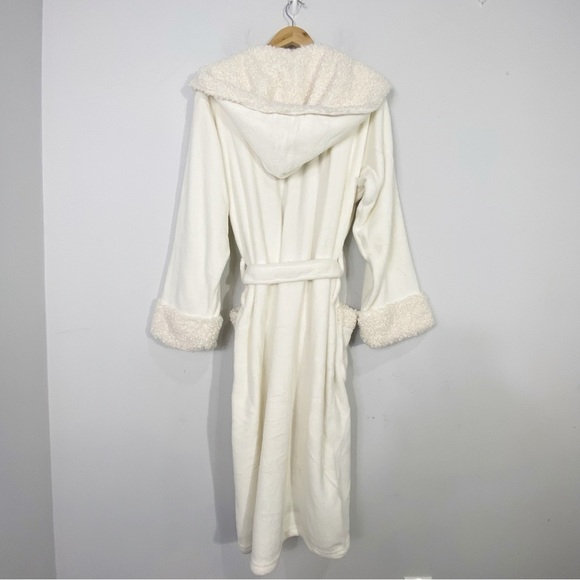 POTTERY BARN New Teddy Faux Fur Trim Robe Ivory Hood - Picture 2 of 10